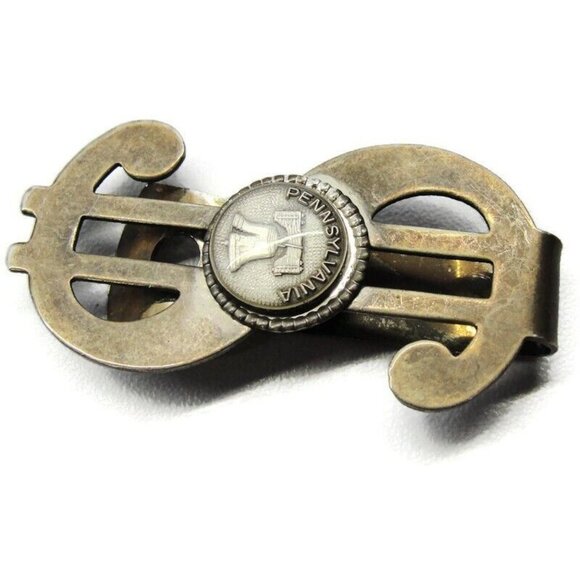 Dollar Sign Money Clip Pennsylvania Stainless Steel Gold Tone Liberty Bell - Picture 3 of 5